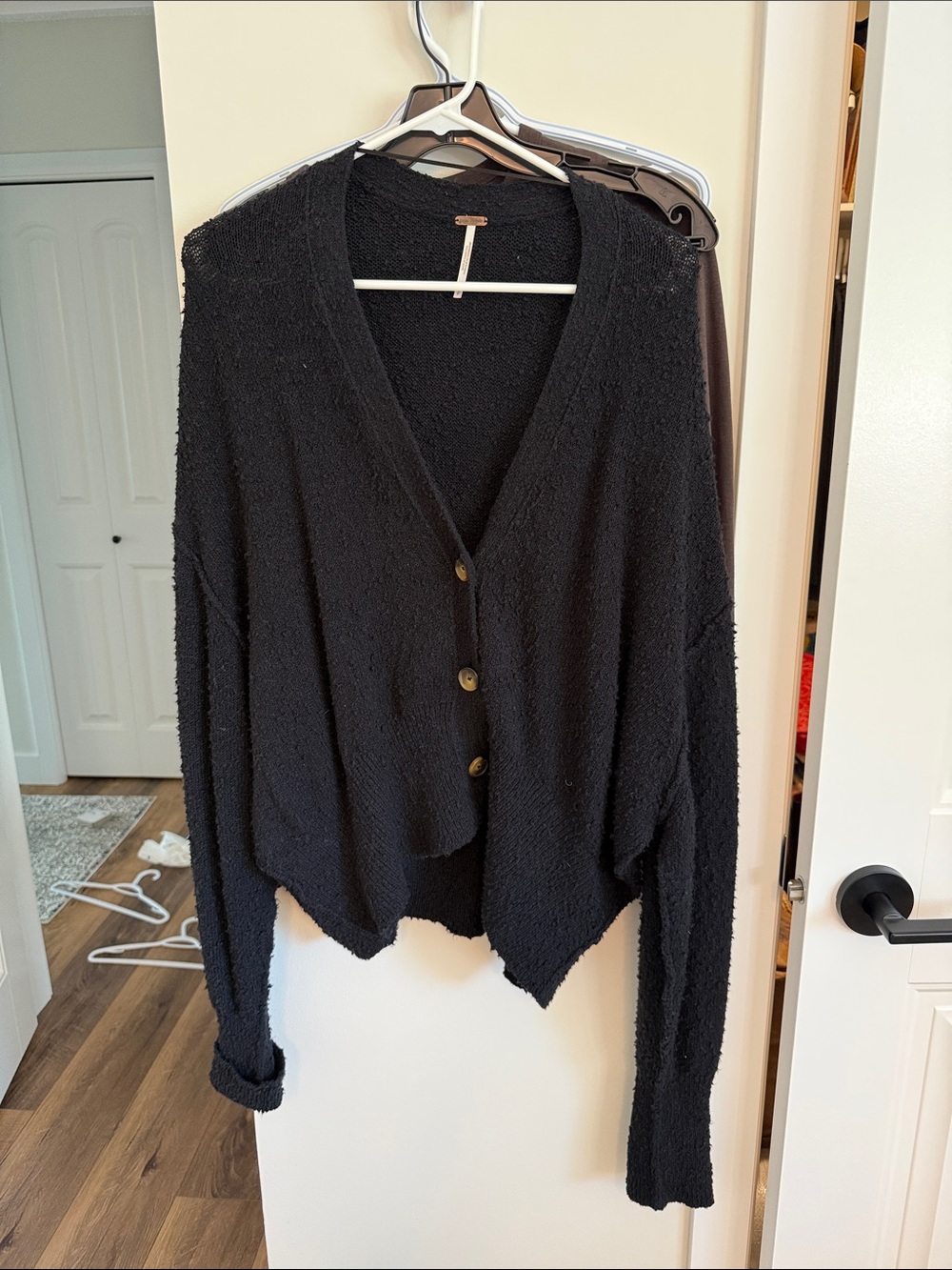 Free People Black Button-Front V-Neck Cardigan